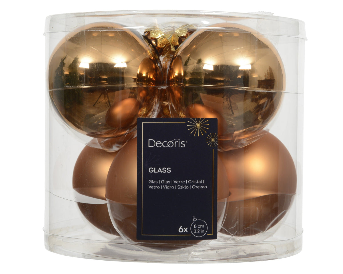 kerstballen glas shiny/mat mix brandy d.8cm koker a 6 stuks