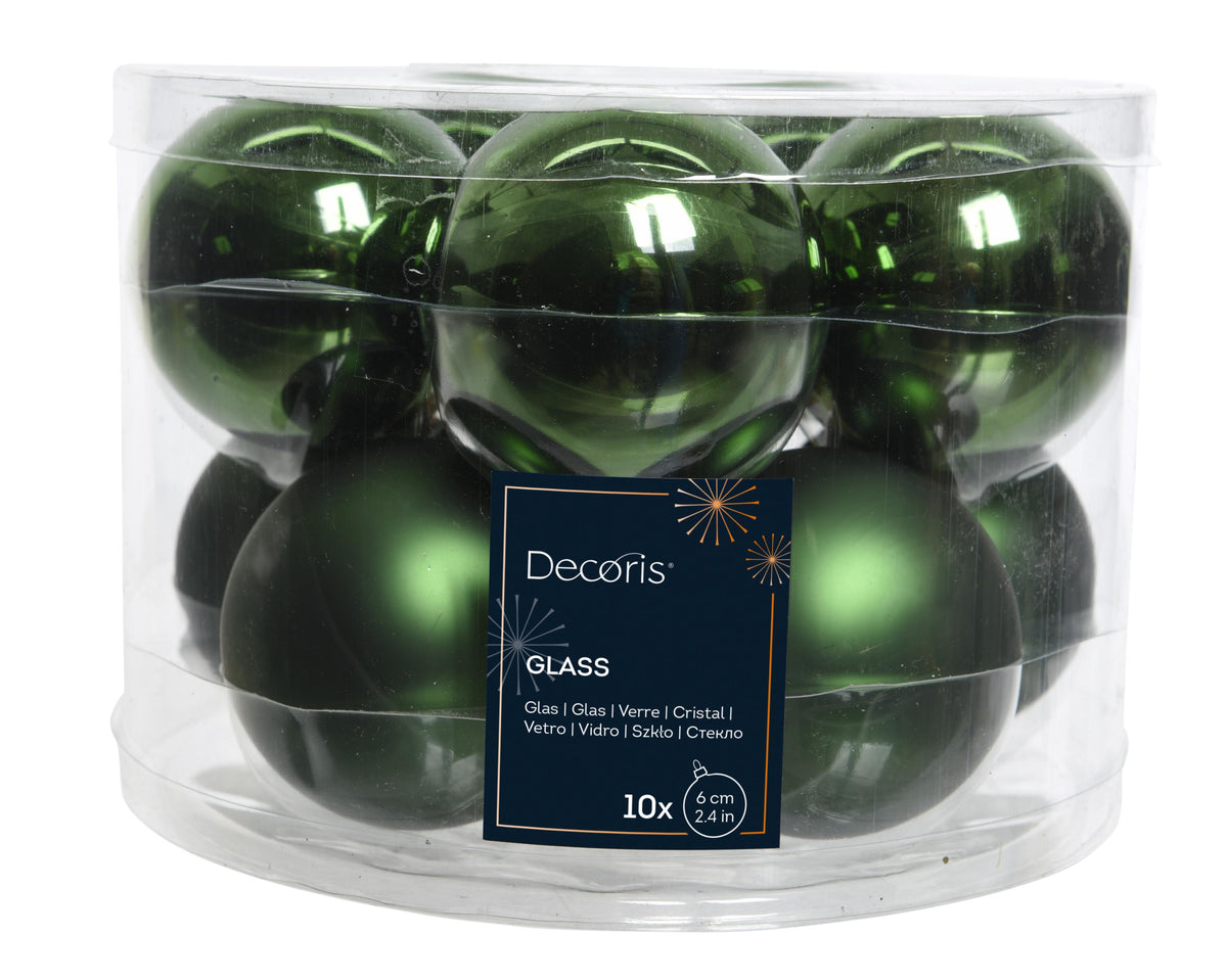 kerstballen glas shiny/mat mix dennengroen d.6cm koker a 10 stuks