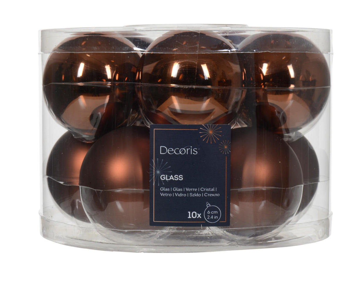 kerstballen glas shiny/mat mix espresso d.6cm koker a 10 stuks