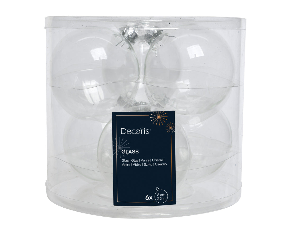 kerstbal glas shiny transparant/iris d.8cm