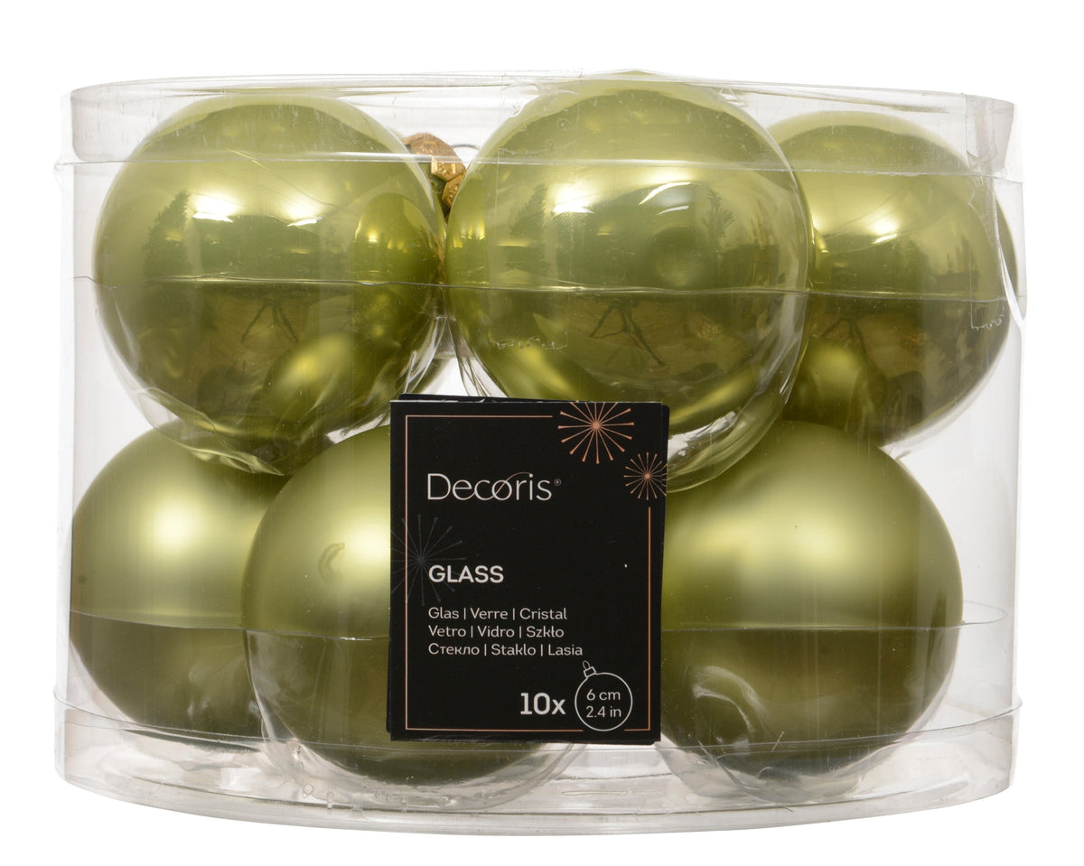 kerstballen glas shiny/mat mix warm pistache d.6cm koker a 10 stuks