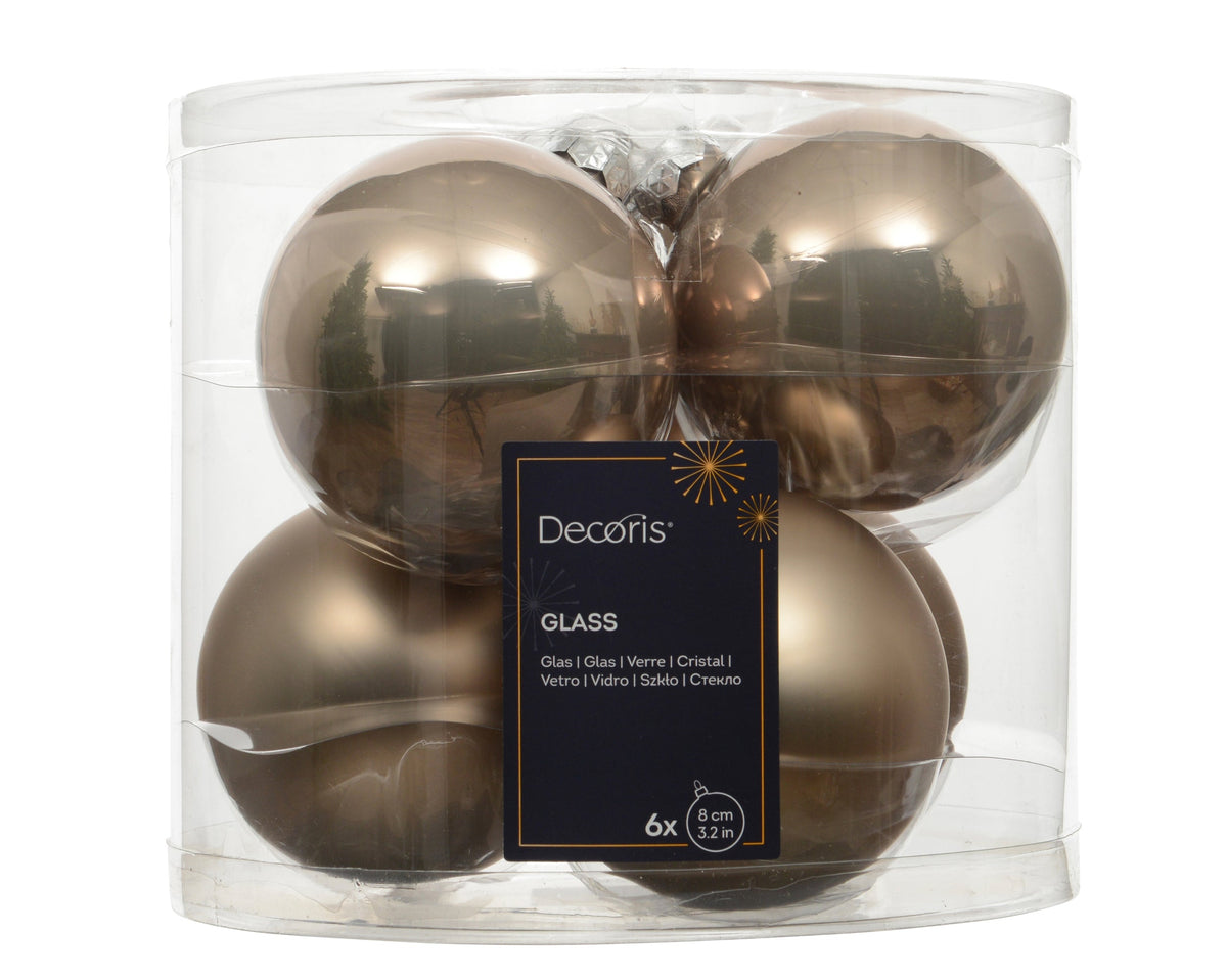 kerstballen glas shiny/mat mix smokey parel d.8cm koker a 6 stuks