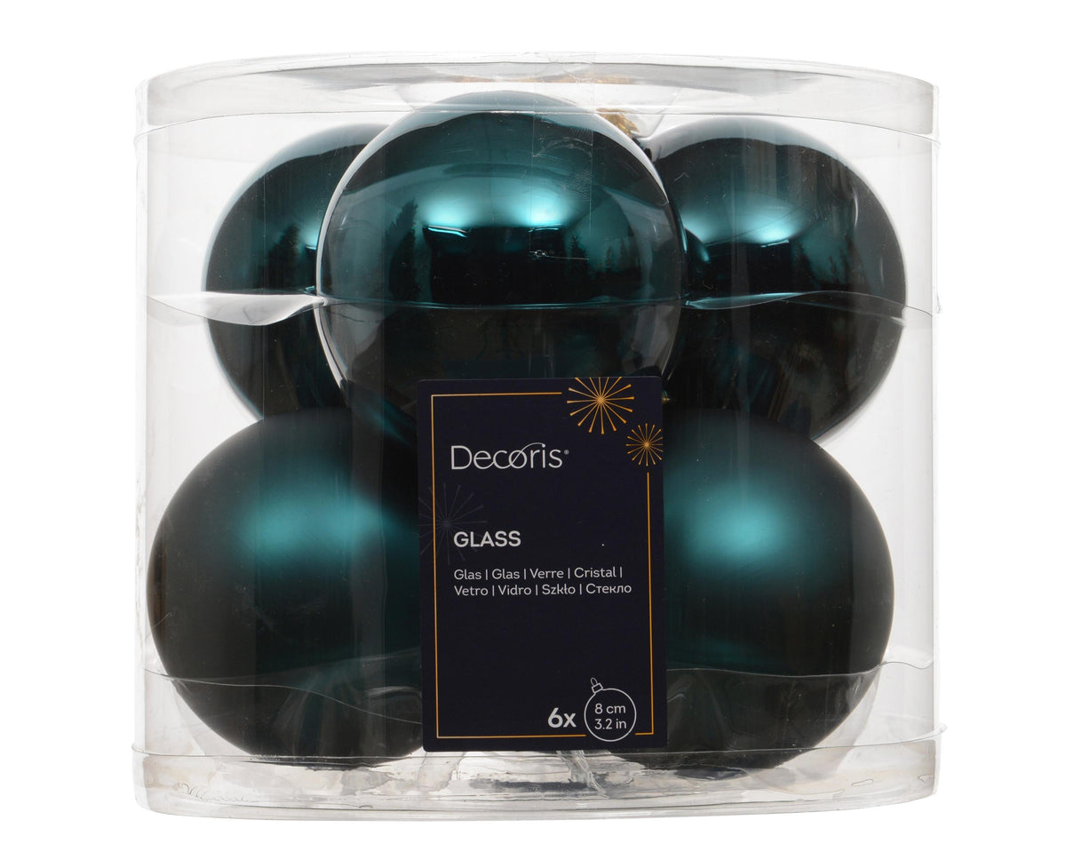 kerstballen glas shiny/mat mix emerald d.8cm koker a 6 stuks