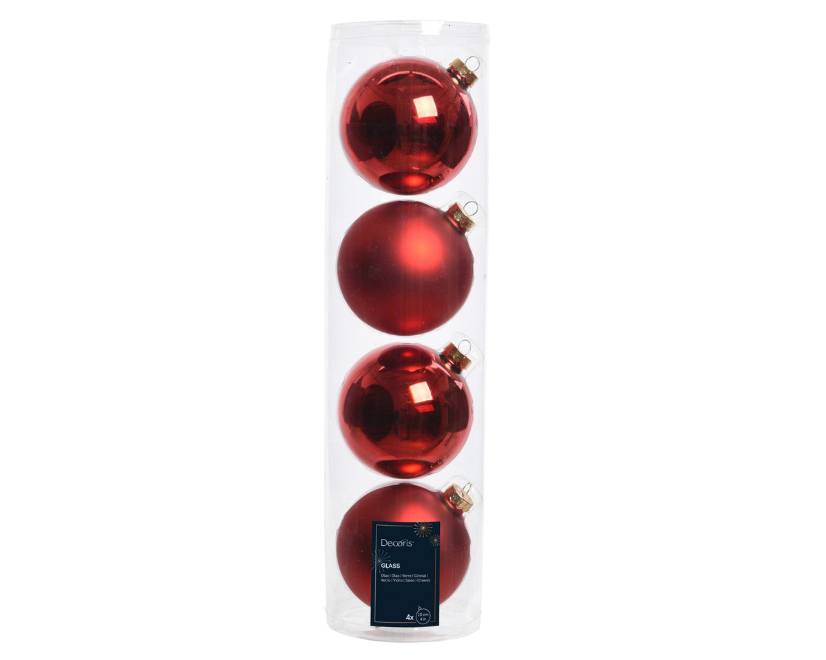 kerstballen glas shiny,matt mix kerstrood d.10cm