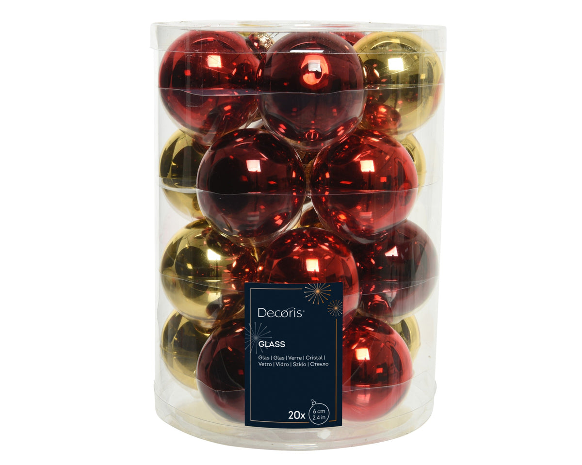 kerstballen glas shiny mix rood/goud d.6cm