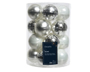kerstballen glas shiny, matt, enamel mix wit/zilver d.6cm