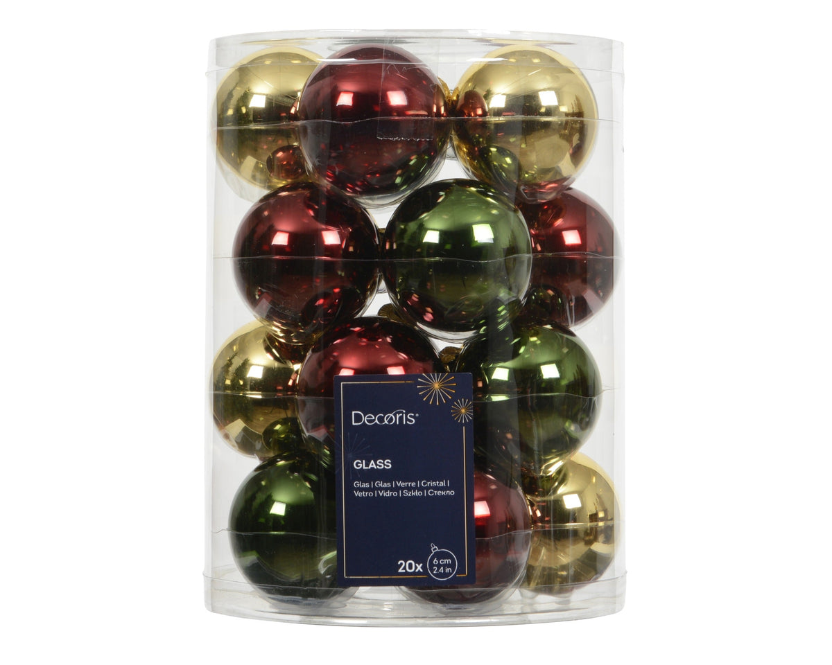 kerstballen glas shiny mix dennengroen/kleur(en) d.6cm