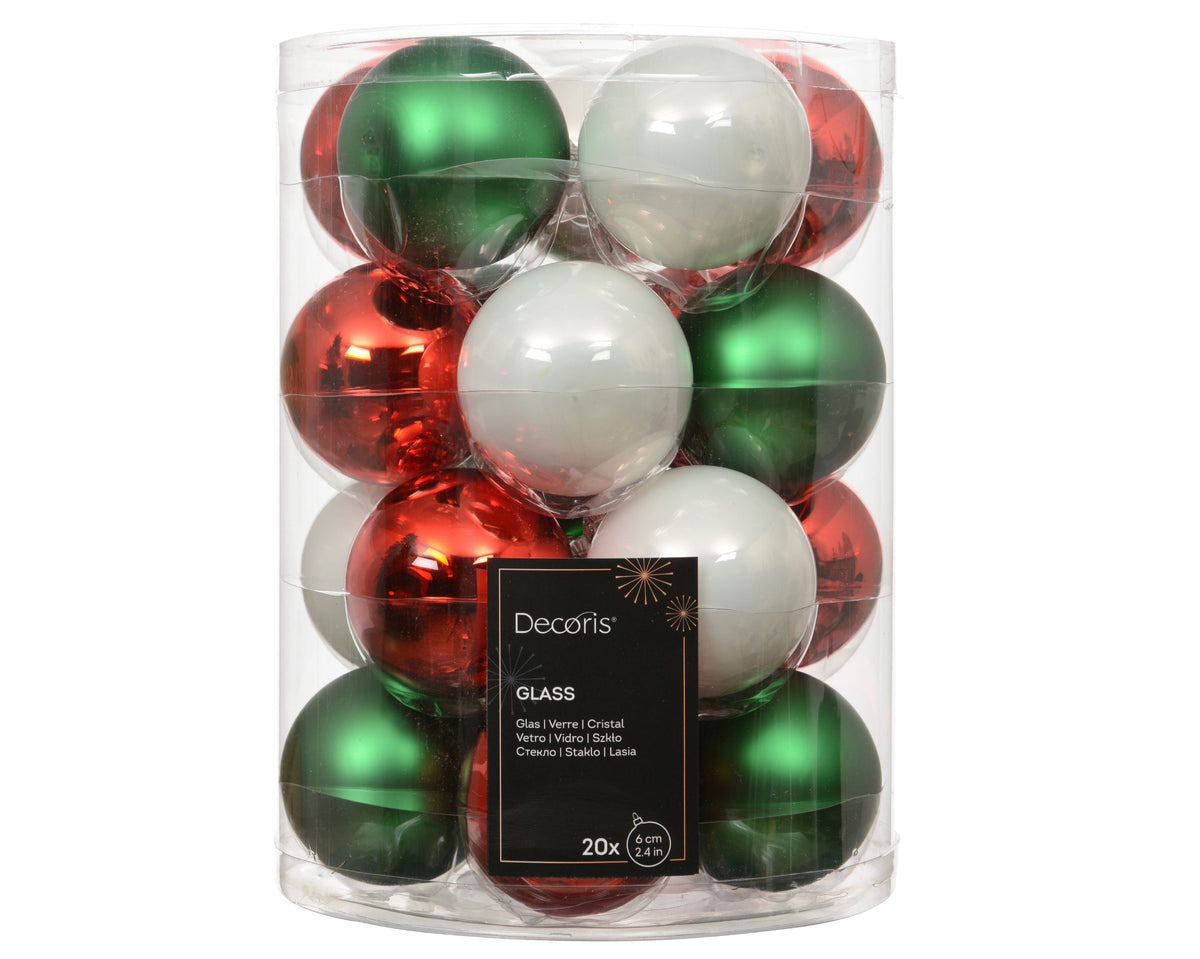 kerstballen glas shiny/enamel - matt mix kerstrood/kleur(en) d.6cm