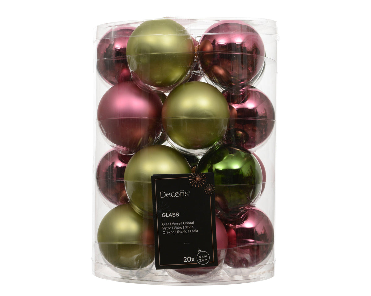 kerstballen glas shiny - matt mix dennengroen/kleur(en) d.6cm