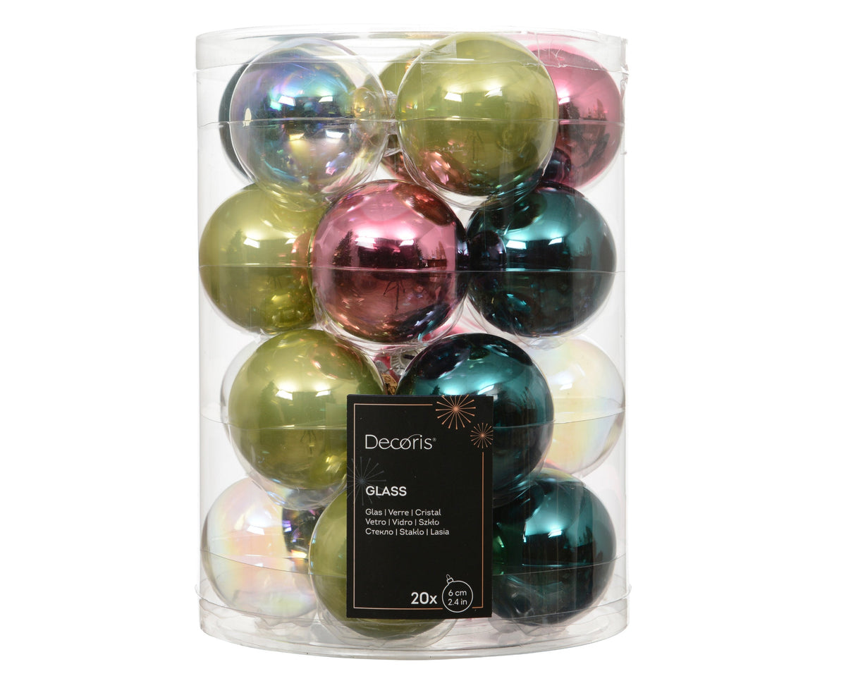 kerstballen glas shiny/enamel - transparent iris mix iris/kleur(en) d.6cm
