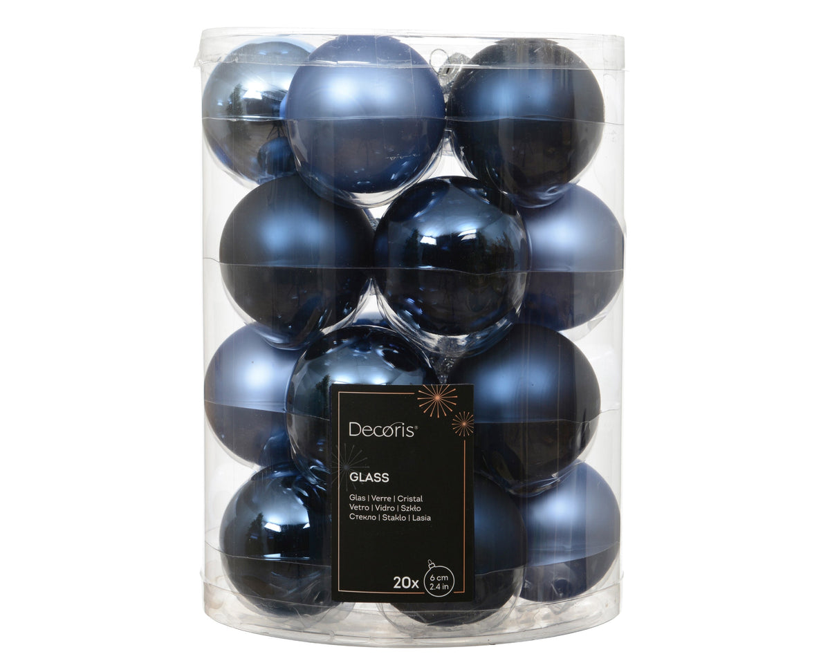 kerstballen glas shiny - matt mix blauw/kleur(en) d.6cm