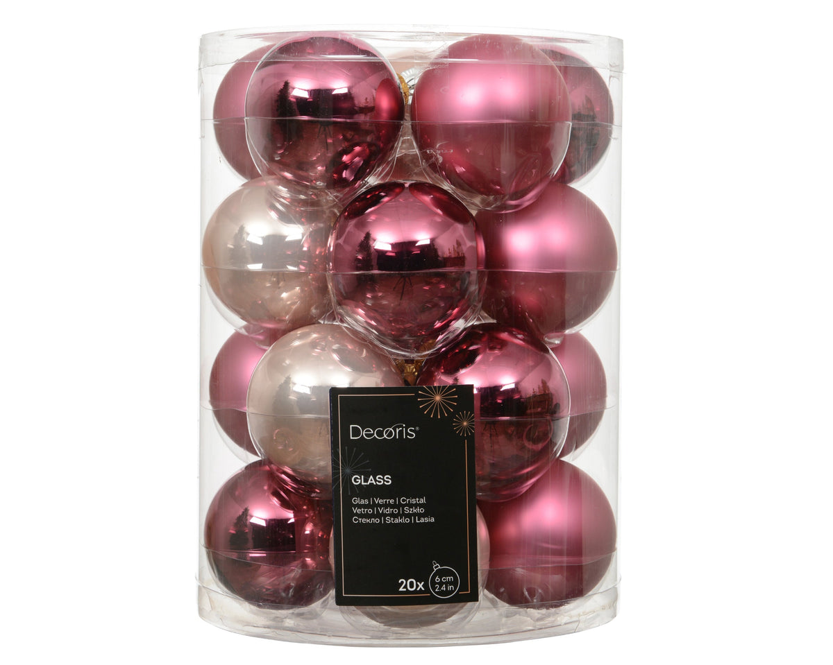 kerstballen glas shiny/enamel - matt mix roze/kleur(en) d.6cm