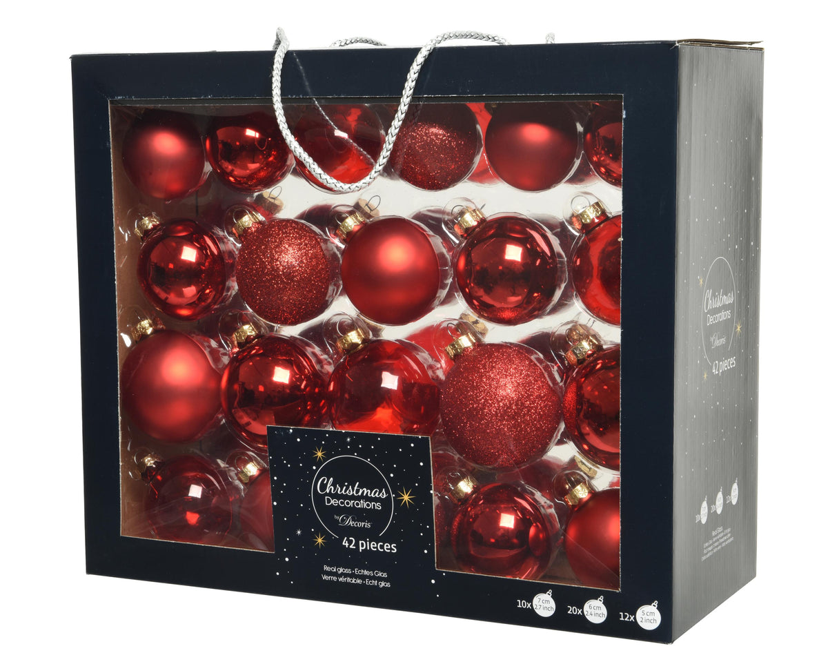 kerstballen glas mix dia7cm 42 stuks kerstrood