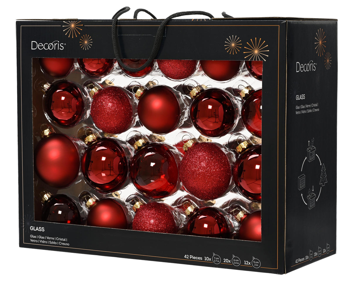kerstballen glas mix dia7cm 42 stuks ossenbloed