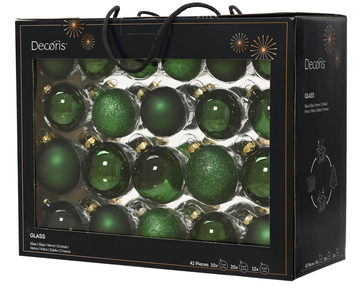 kerstballen glas mix dia7cm 42 stuks dennengroen