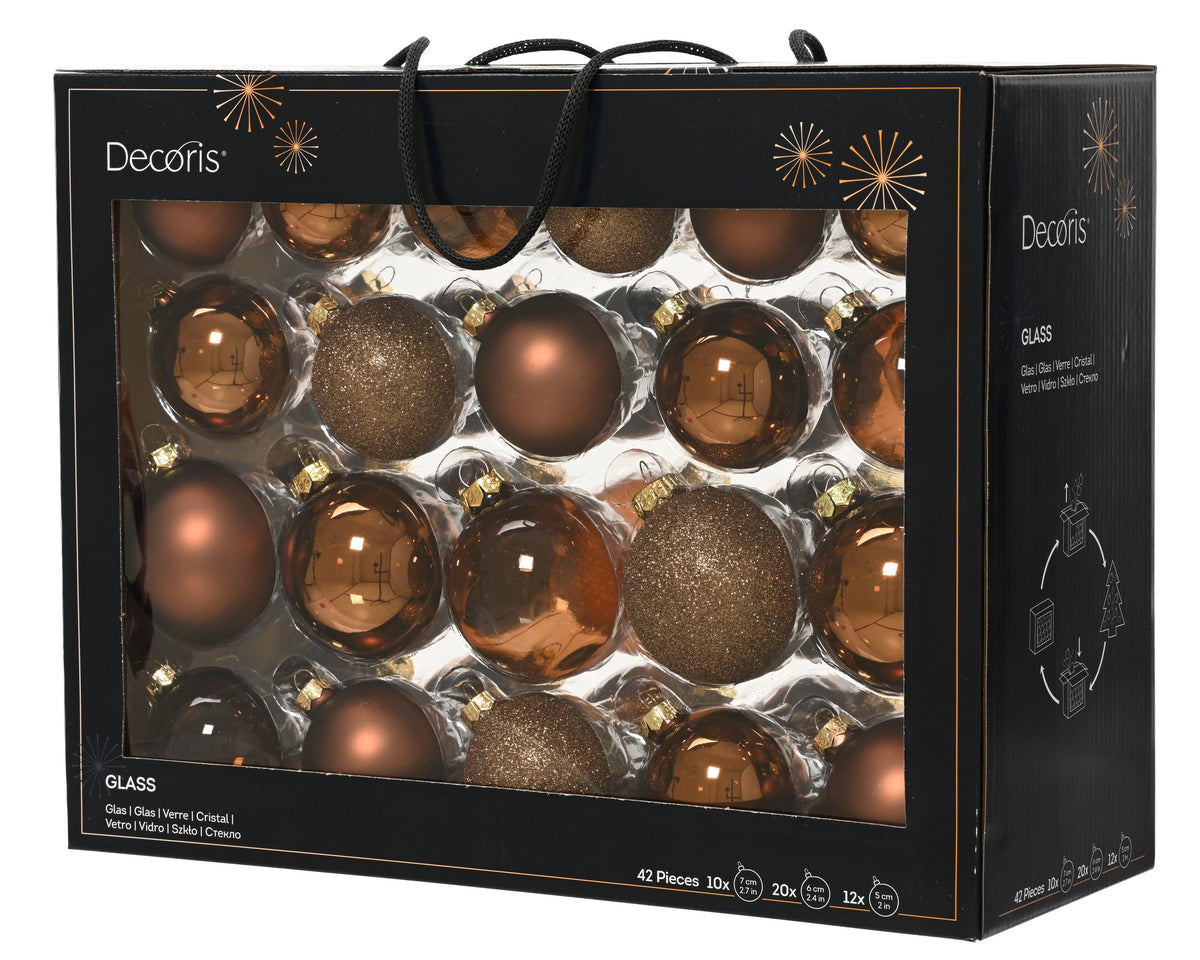 kerstballen glas mix dia7cm 42 stuks espresso