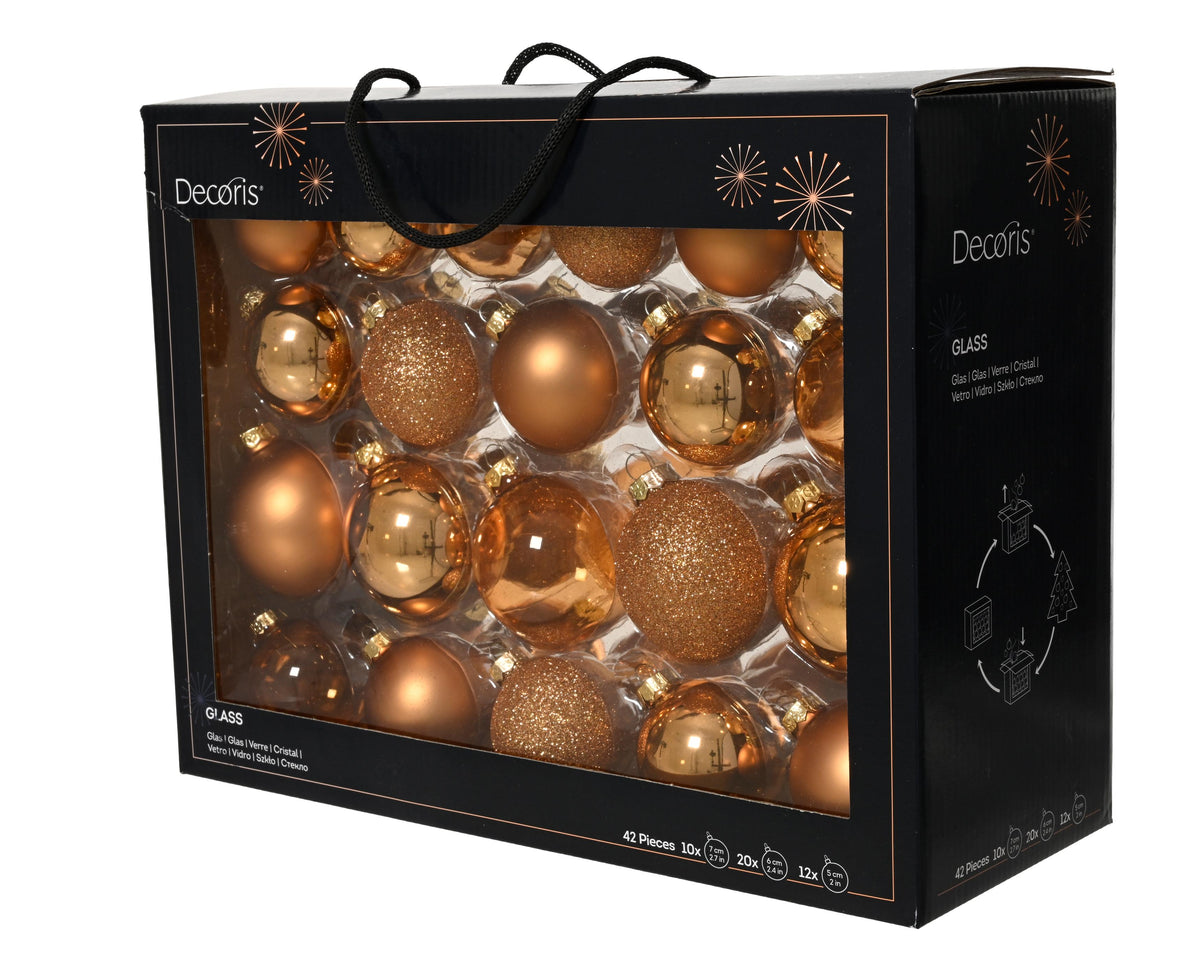 kerstballen glas mix dia7cm 42 stuks brandy