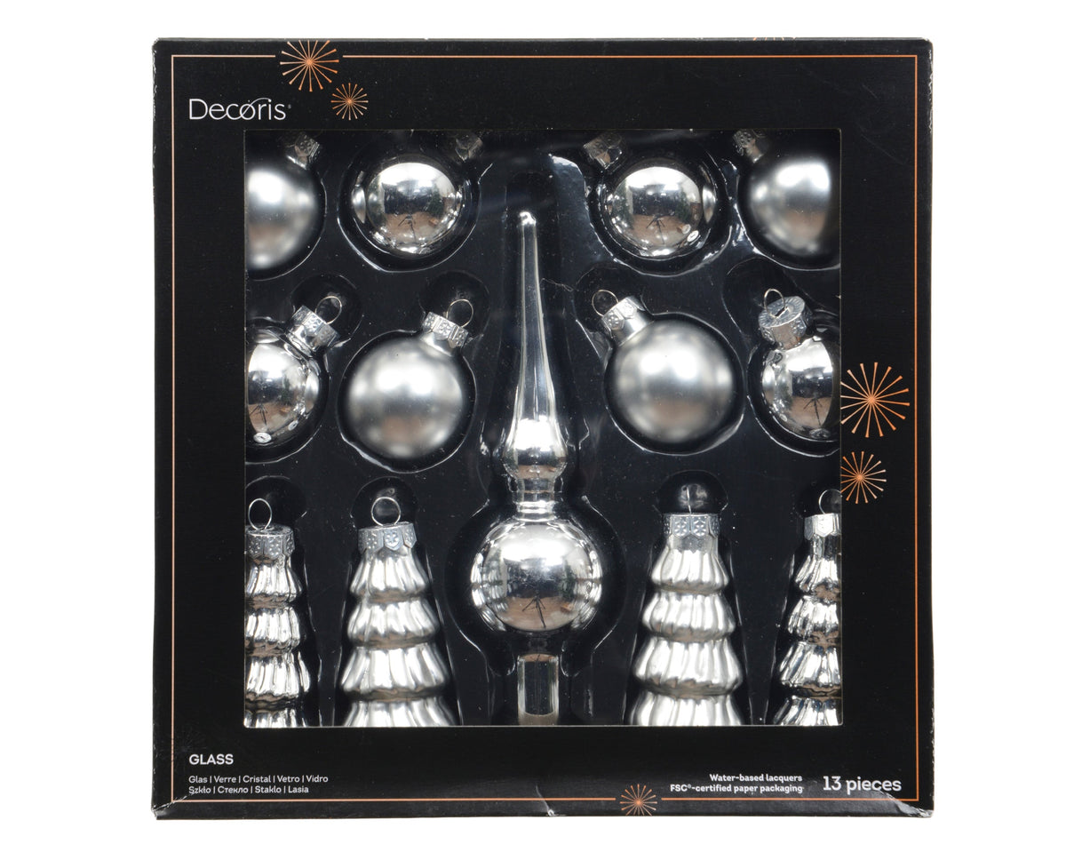 ornament glas shiny - matt mix zilver d.3cm