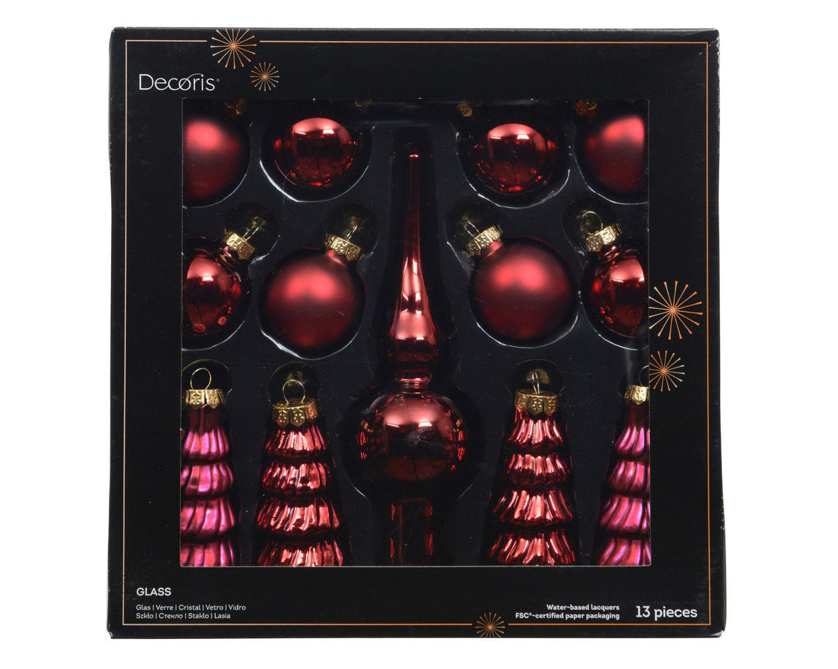 ornament glas shiny - matt mix ossenbloed d.3cm