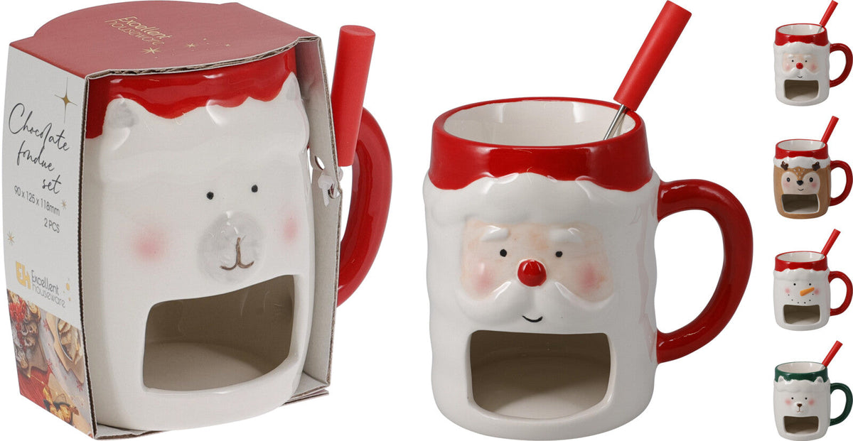 chocoladefondue kerst set van 2sts 90x125x118mm 4ass