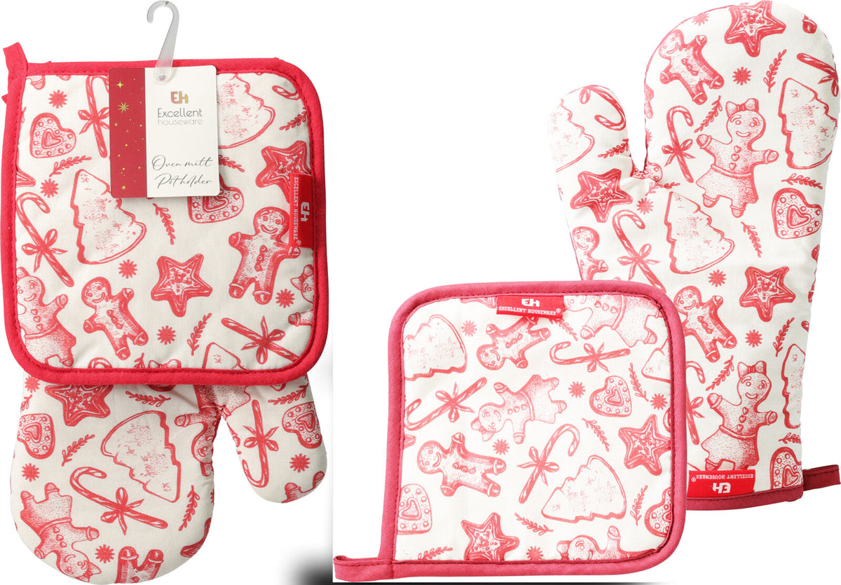 ovenhandschoen en pannenlap set kerst design