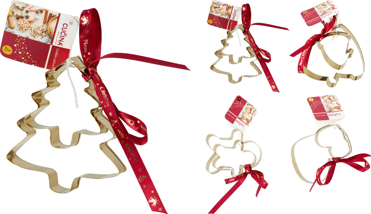 uitsteekvorm set 2sts xmas design in goud kl 6ass