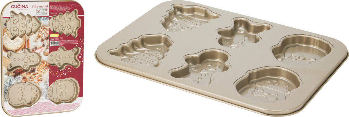 cakevorm non stick voor 6 kerstfiguren