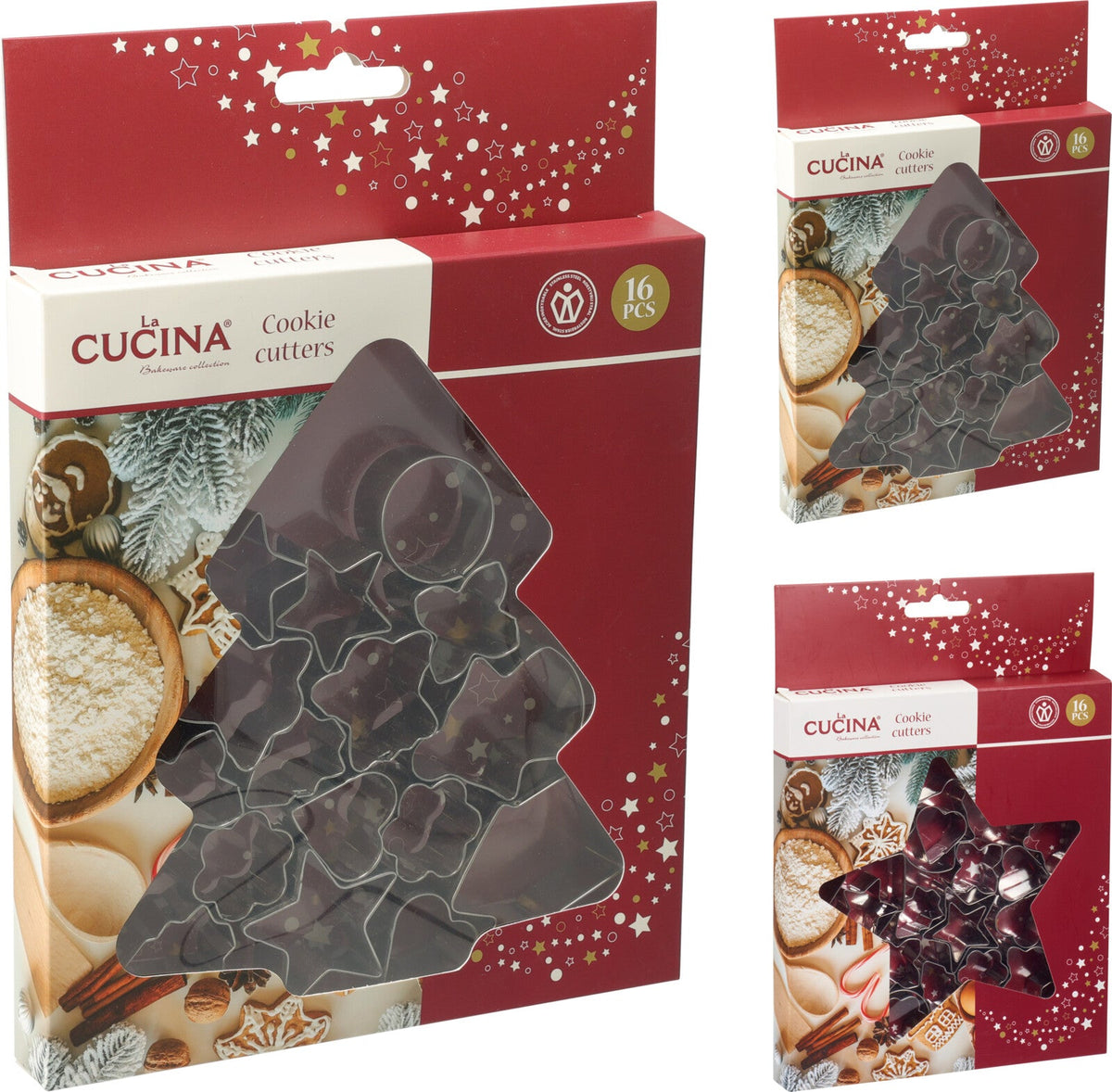 uitsteekvormset rvs 16dlg 3ass kerst design kleurendoos