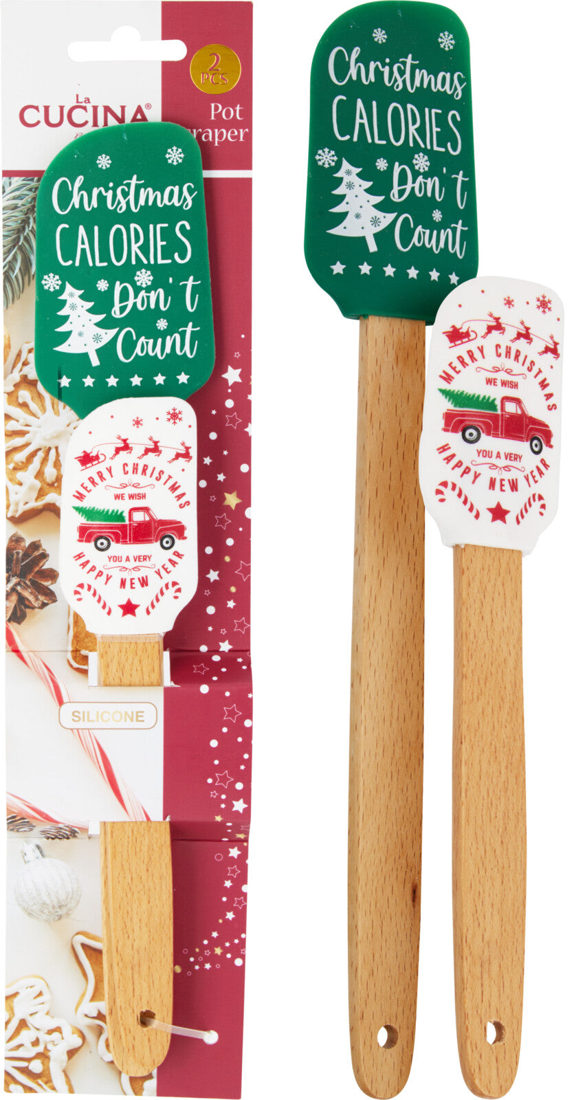 pannenlikker silicone met houten handvat xmas design