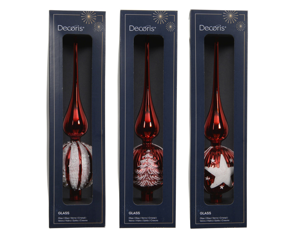 piek glas shiny w white glitter 3ass kerstrood d.8cm x h.31cm