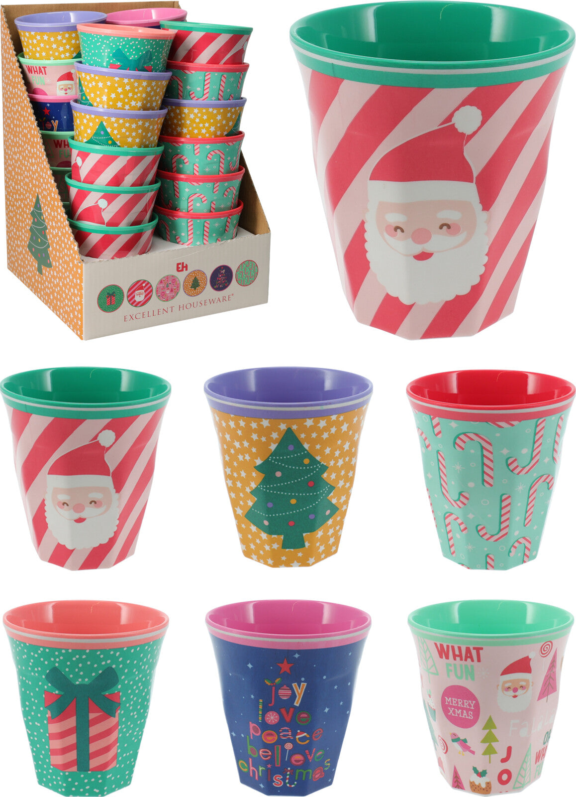 beker melamine 290ml/9.8 oz 6ass xmas design