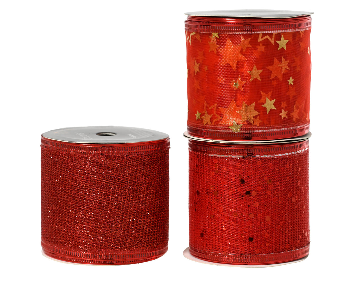 lint polyester glitter stars 3ass rood l.270cm x w.6.3cm x h.0.01cm
