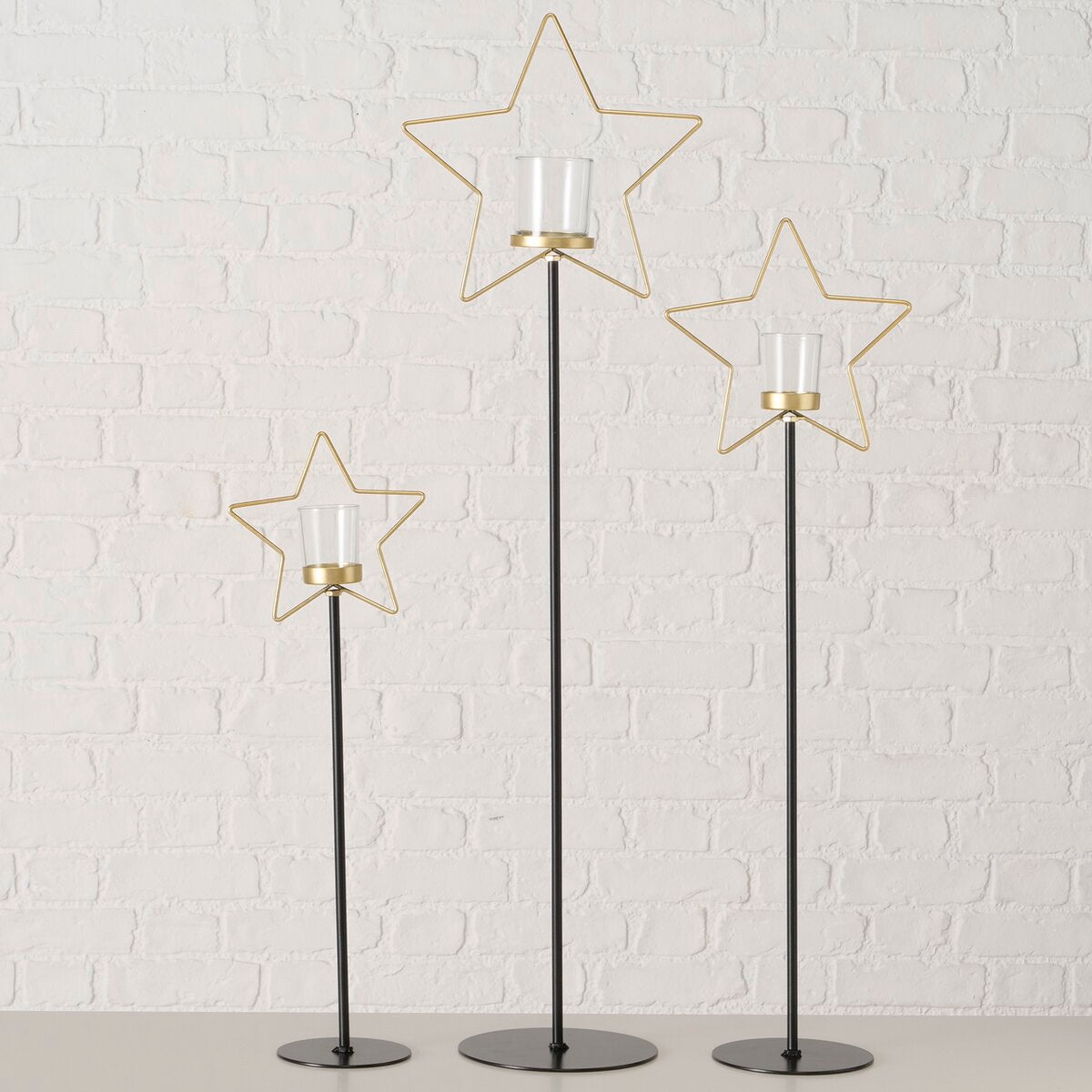 windlicht shiny, rond, ster, h 56,00 cm, ijzer, helder glas, effen