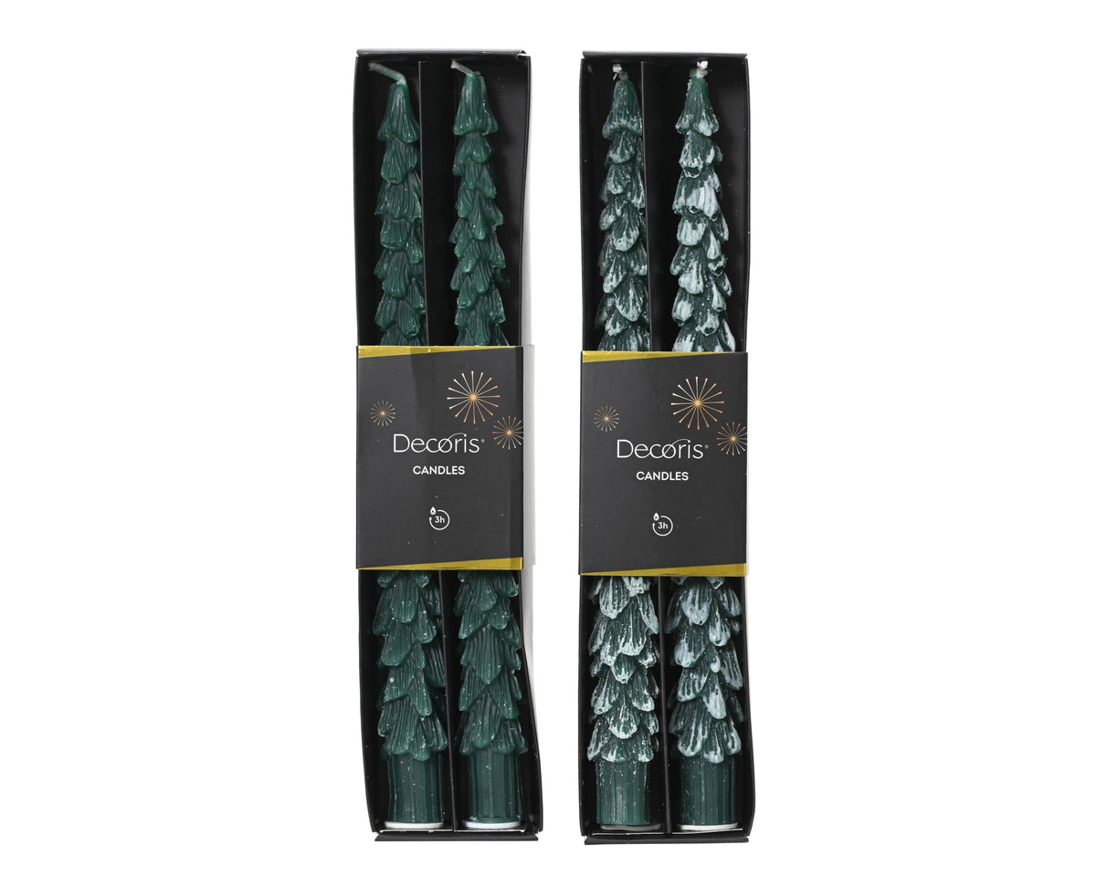 kaars paraffine dinner candle tree with white tip, without white tip 2ass groen d.2.1cm x h.25cm
