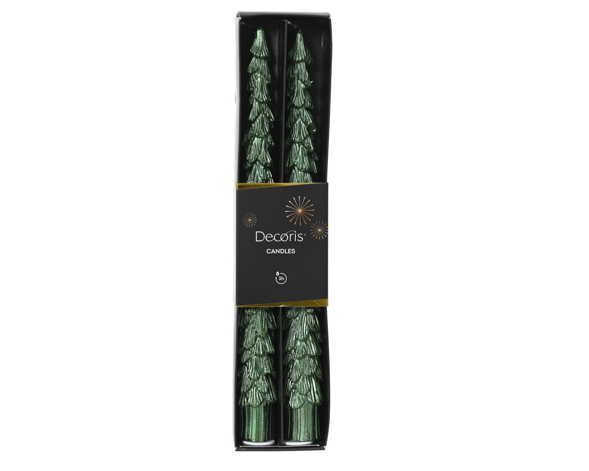 dinerkaars paraffine dinner candle tree metallic dennengroen d.2.1cm x h.25cm