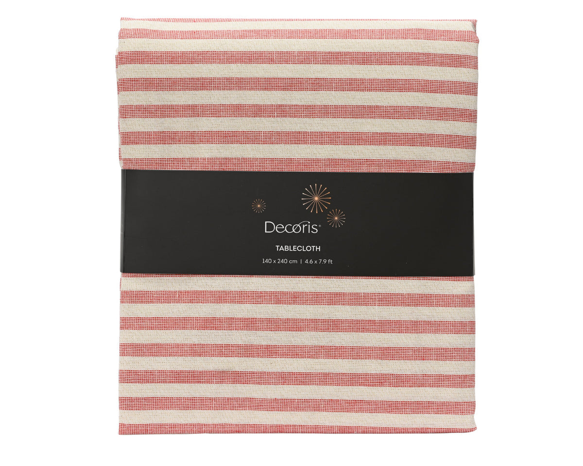 tafelkleed katoen rectangular n/a with stripe in lurex yarn rood/wit l.240cm x w.140cm x h.0.1cm