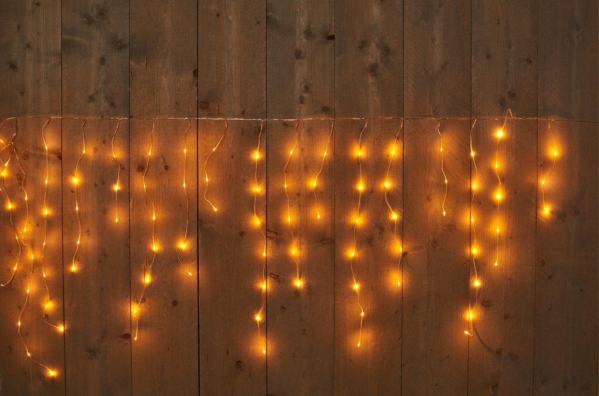 icicle lights draad transparant 180l 360x70cm led classic warm 36 streng 3/5/7/3/5/7 5m aanloopsnoer   ip44 trafo aan / 8/16u timer / uit / dimmer