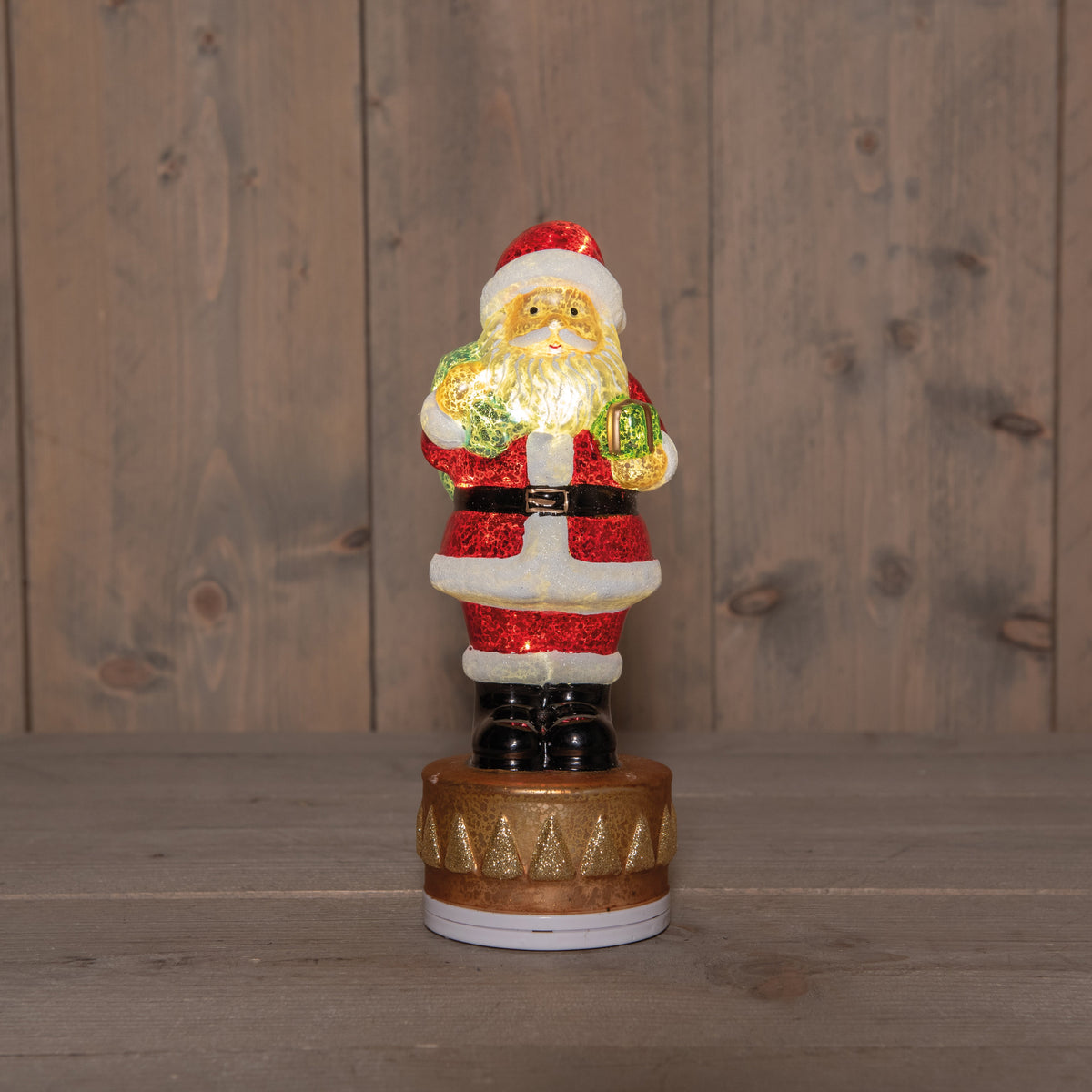 kerstman glas draaiend led op voet op batterij en usb c 10.5x9.5x26cm