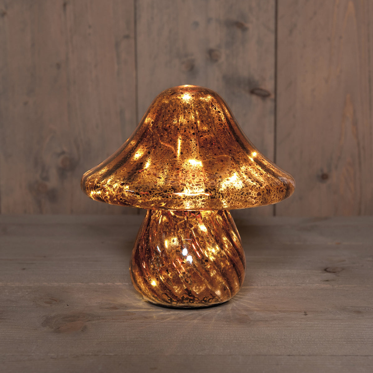 paddenstoel glas led op batterij met timer 19x19cm mercury bruin