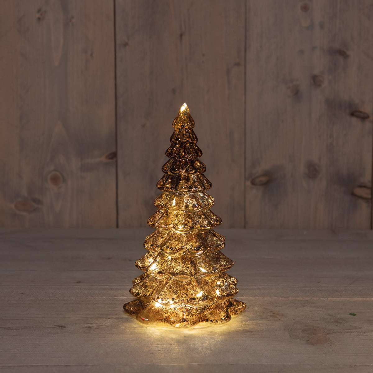 kerstboompje glas led  batterij 12x12x21cm mercury bruin