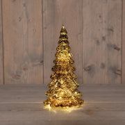 kerstboompje glas led  batterij 13x13x26cm mercury bruin