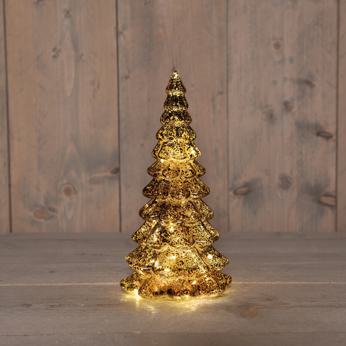 kerstboompje glas led  batterij 13x13x26cm mercury bruin