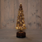 kerstboompje glas draaiend led  batterij 11x11x33cm mercury bruin