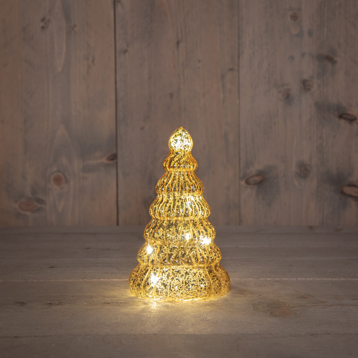 kerstboompje glas led op batterij met timer 17.5x10.5cm goud
