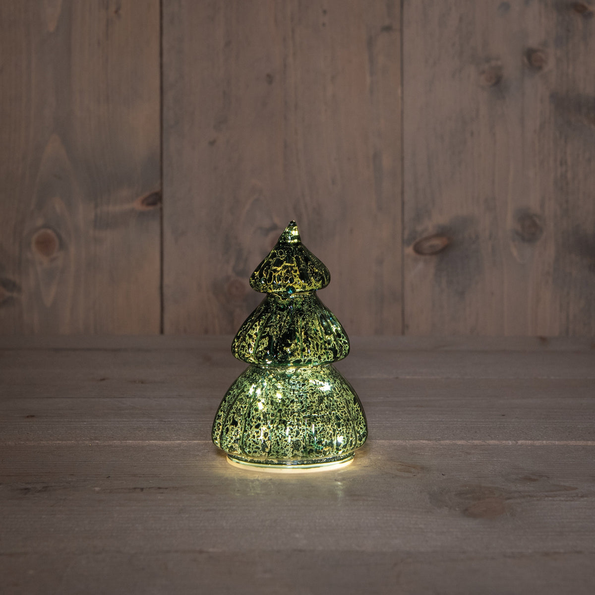 kerstboompje glas led op batterij met timer 12.5x8cm groen