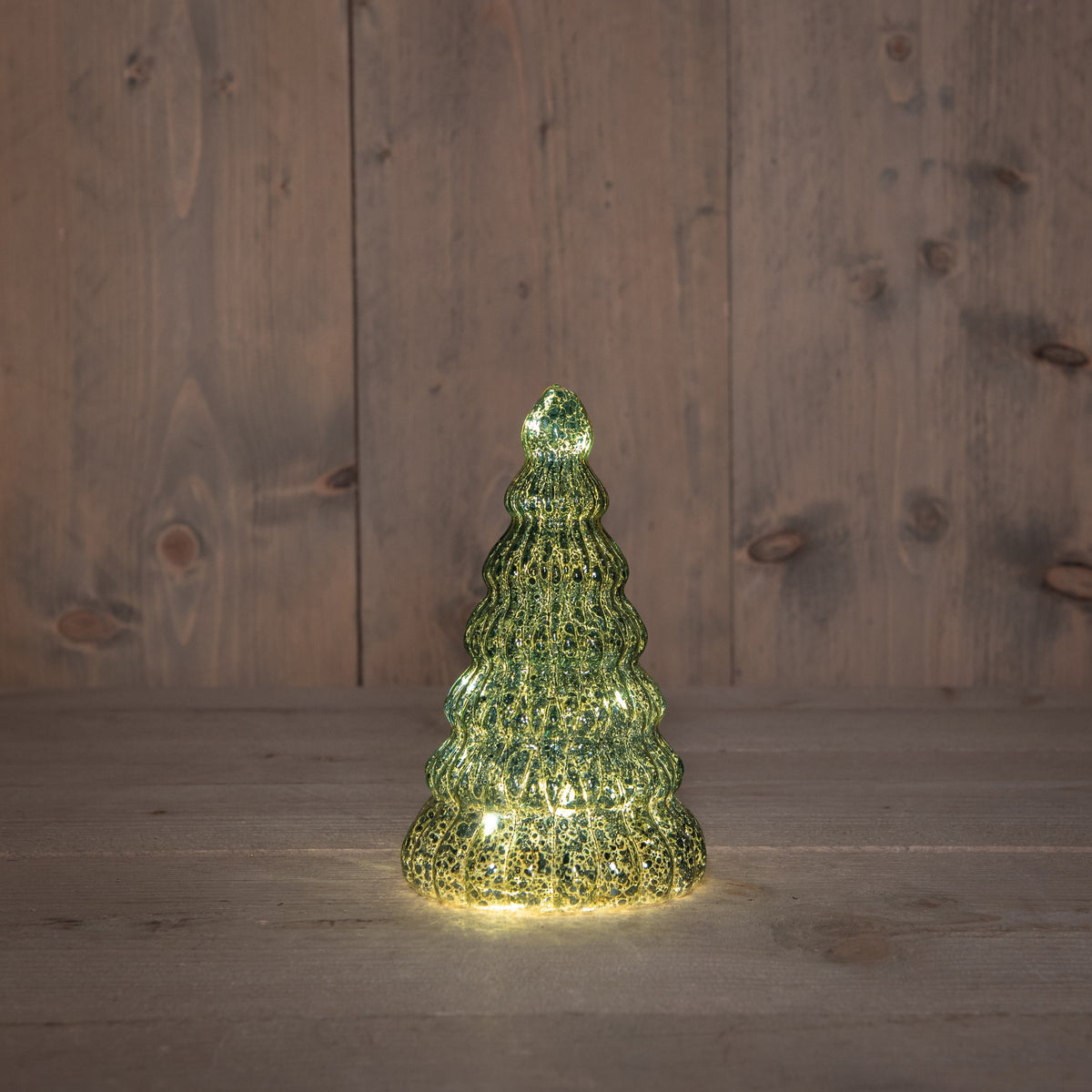 kerstboompje glas led op batterij met timer 17.5x10.5cm groen