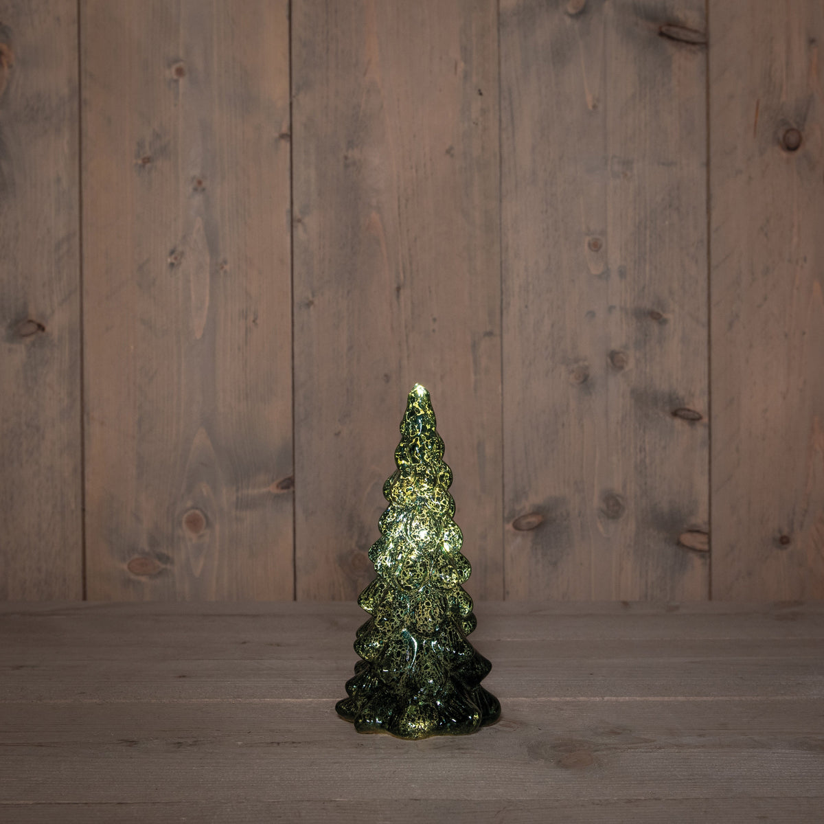 kerstboompje glas led op batterij met timer 20x10cm groen