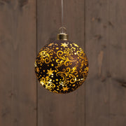 kersthanger bal glas met sterren 8led warm wit op 2aaa batterij met timer d10cm donkerbruin/goud