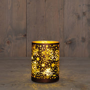 cylinder glas draaiend met sterren 10led warm wit op 3aa batterij met timer d9h16cm donkerbruin/goud