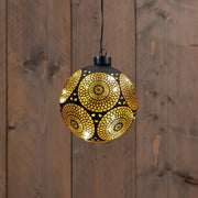 kersthanger bal glas marrakech 10led warm wit op 2aaa batterij met timer d12cm zwart/goud